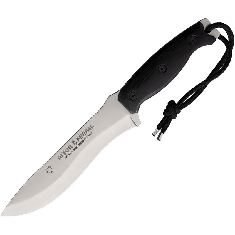 Aitor Aitor Ferfal Black Wood Bohler N690 Fixed Blade Knife w/ Belt Sheath 16099