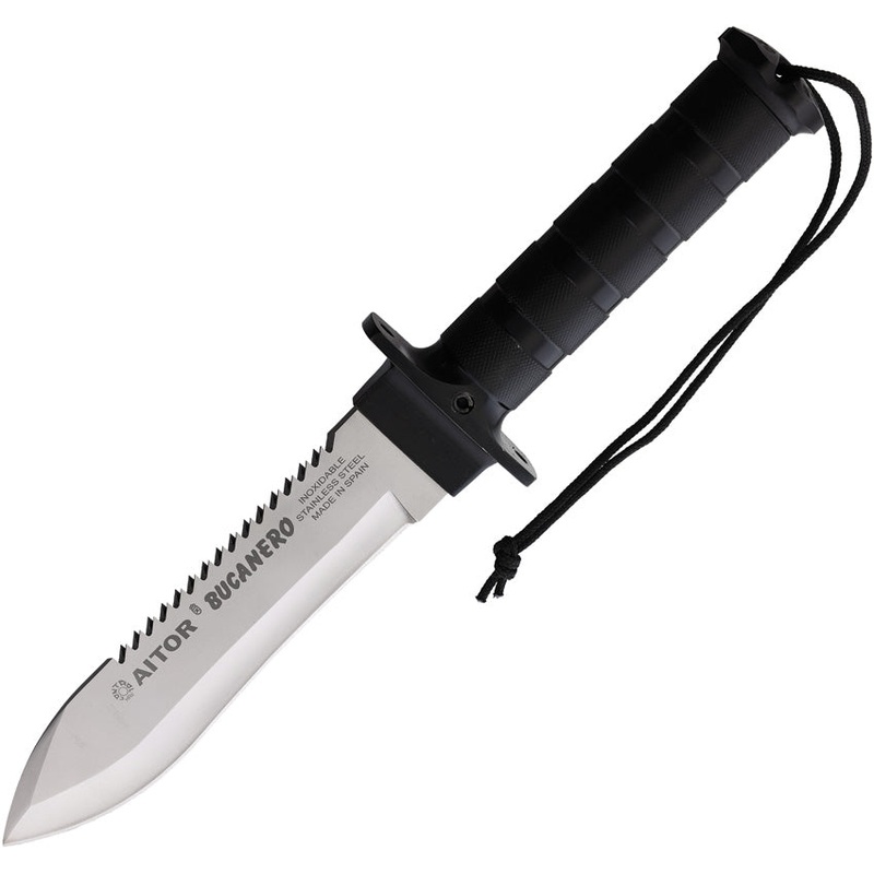 Aitor Bucanero Black Aluminum BB Stainless Sawback Fixed Blade Knife 16201BW  -On Sale