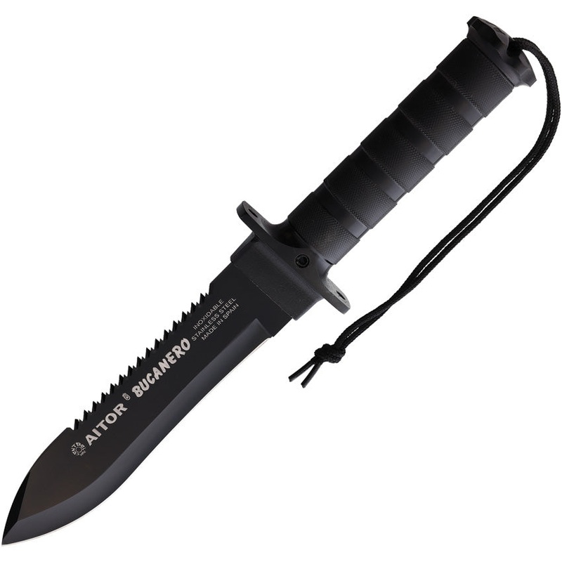 Aitor Bucanero Black Aluminum Stainless Sawback Fixed Blade Knife 16201B  -On Sale