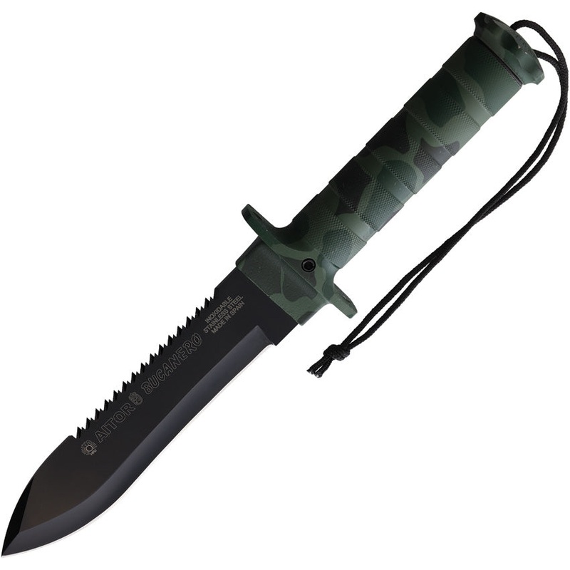 Aitor Bucanero Camo Aluminum Stainless Sawback Fixed Blade Knife 16201C  -On Sale
