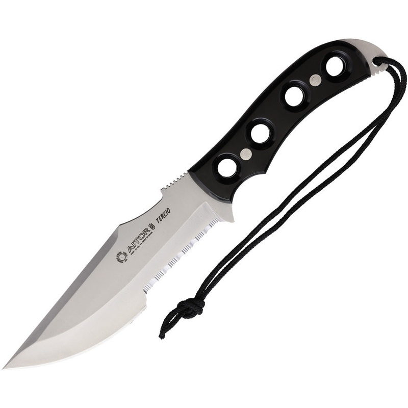 Aitor Tercio Black Wood Satin Serrated Stainless Fixed Blade Knife 16103  -On Sale