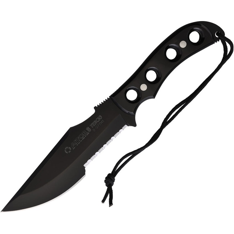 Aitor Tercio Black Wood Serrated Stainless Fixed Blade Knife w/ Sheath 16104  -On Sale