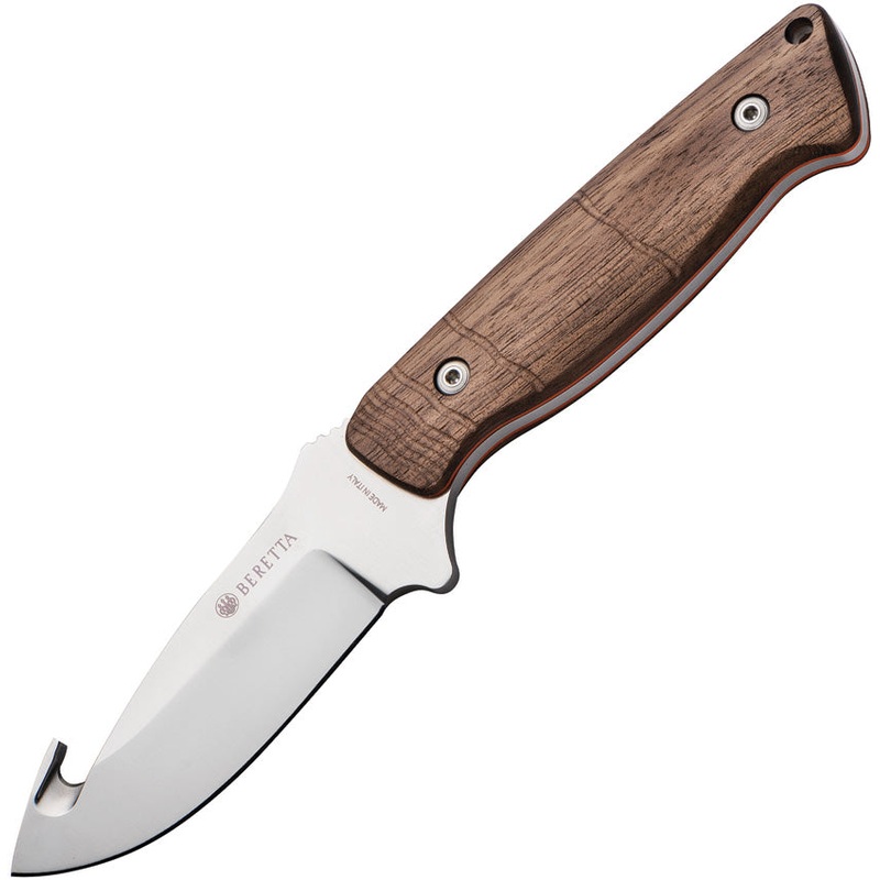 Beretta Chamois Walnut 440 Stainless Guthook Fixed Blade Knife w/ Sheath 93527