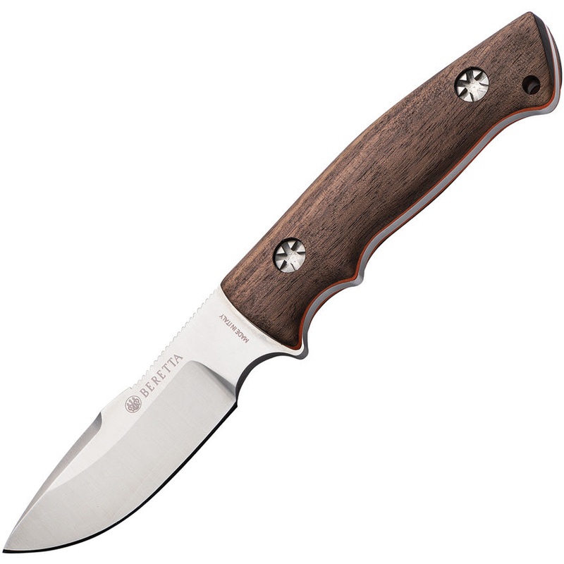 Beretta Eland Walnut 440 Stainless Drop Point Fixed Blade Knife w/ Sheath 93523