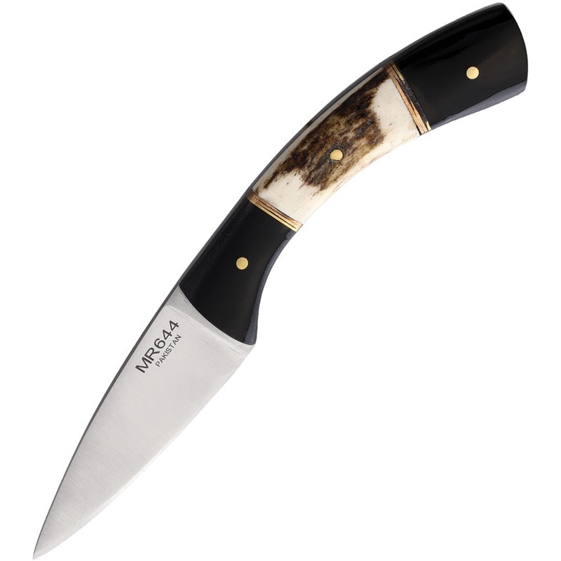 Marbles Black Stag & Horn Stainless Fixed Blade Knife w/ Leather Belt Sheath 644