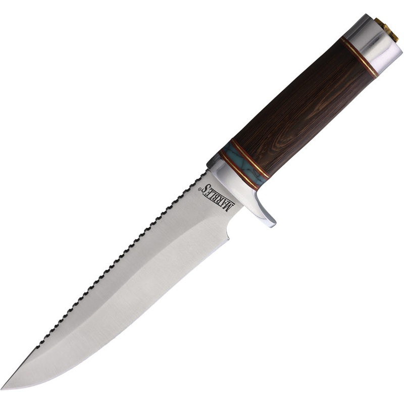 Marbles Bowie Brown Wood Stainless Sawback Fixed Blade Knife w/ Sheath 624