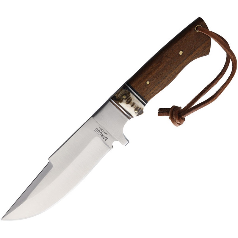 Marbles Skinner Brown Wood & Stag Stainless Fixed Blade Knife w/ Sheath 608