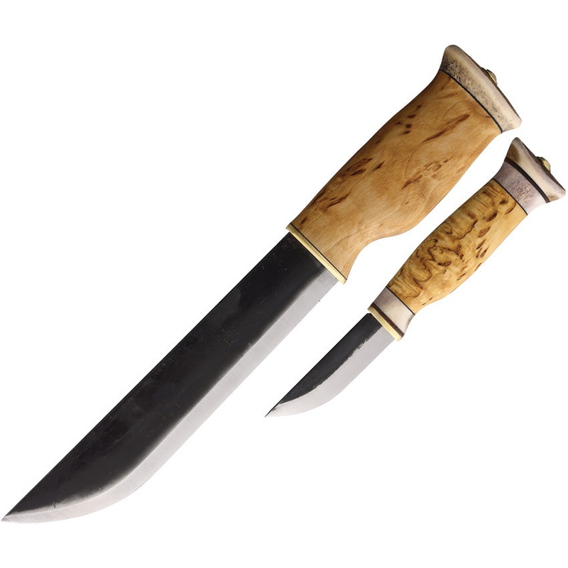 Wood Jewel Big Double Curly Birch Carbon Steel Fixed Blade Knife 2pc Set 23LL