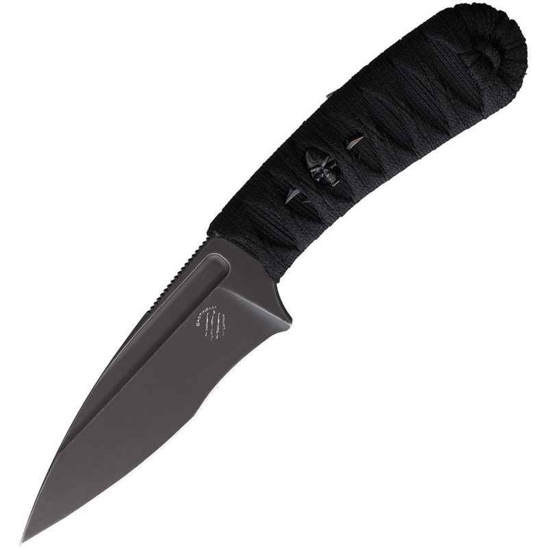 Bastinelli Creations SIN Menuki Black Wrapped Bohler N690 Fixed Blade Knife 215M