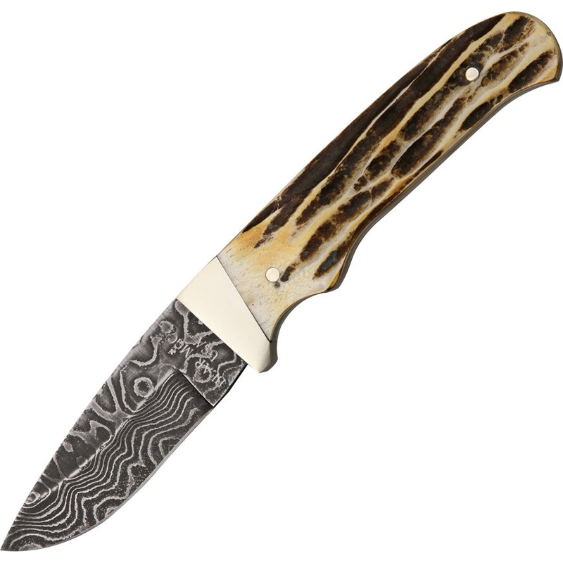 Bear & Son Skinner Genuine Stag Bone Damascus Drop Point Fixed Blade Knife 548D