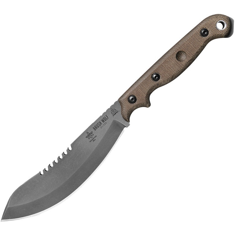 TOPS Brush Wolf Green Canvas Micarta 1095HC Fixed Blade Knife w/ Sheath BWLF01