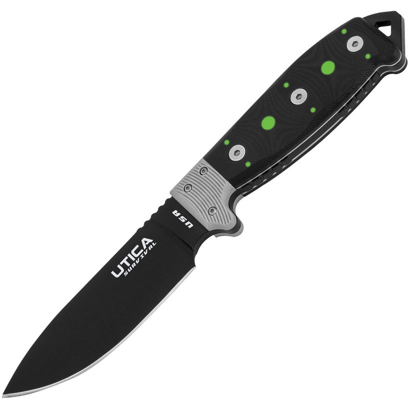 Utica Stealth IV Black G10 1095HC Fixed Blade Knife w/ Belt Sheath 11UTKS4K