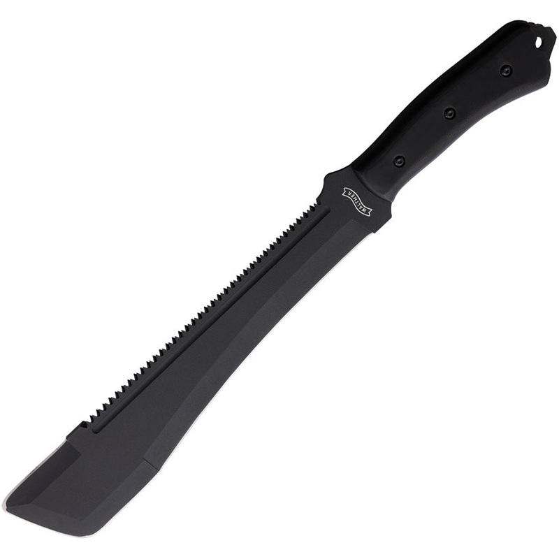 Walther MSM Black G10 1065 Carbon Steel Sawback Machete w/ Belt Sheath 50870