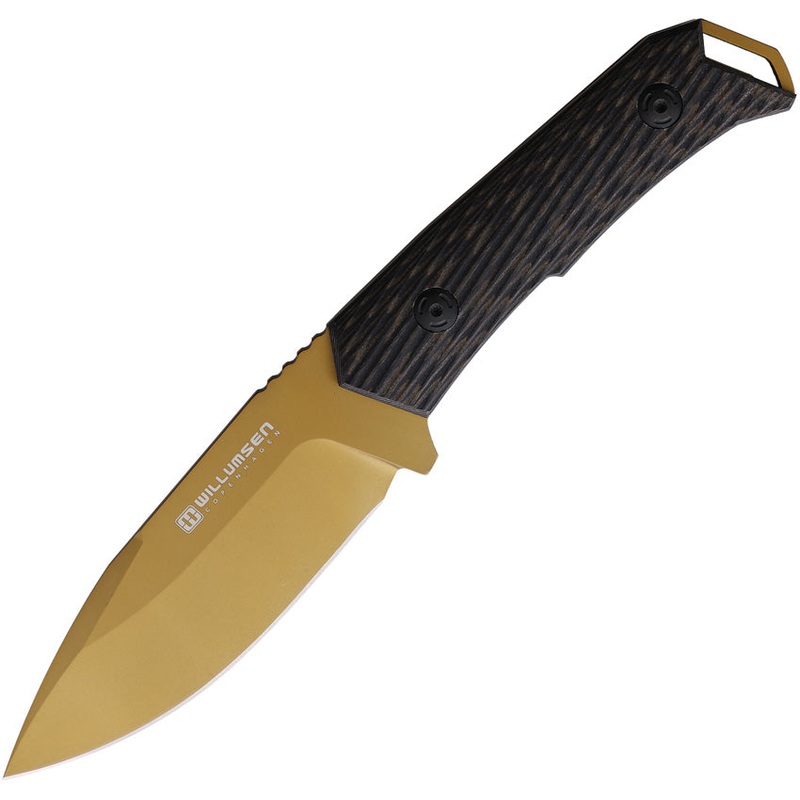 Willumsen Copenhagen Paragon Black G10 Gold AUS-8 Fixed Blade Knife DL22TTA