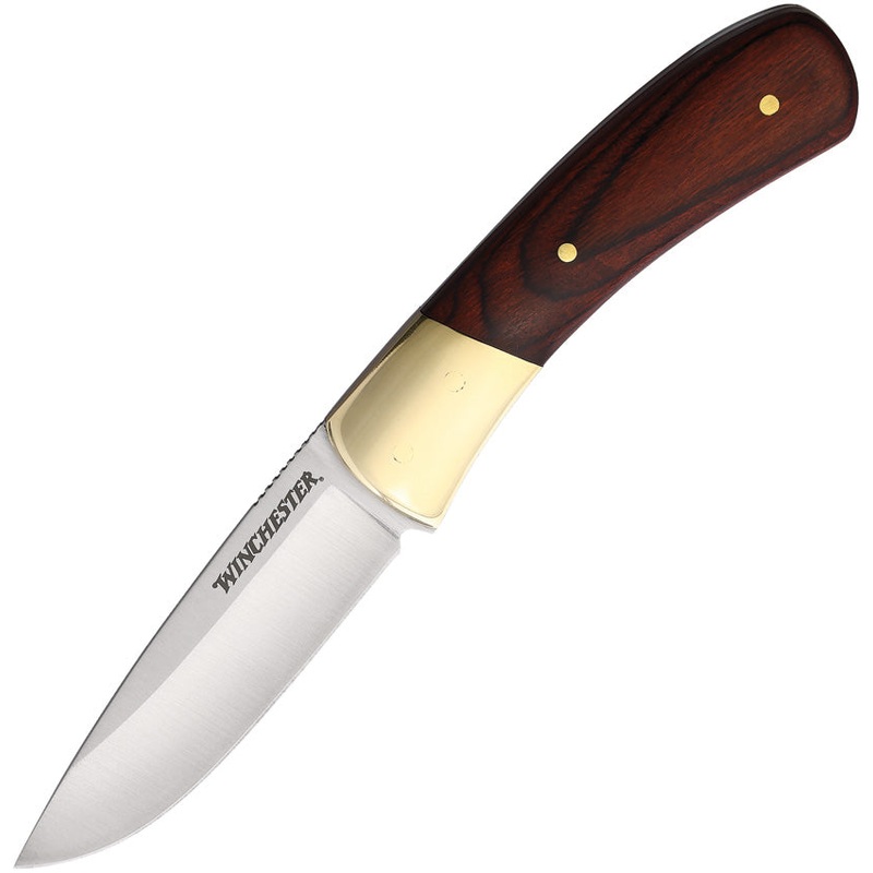 Winchester Brass & Brown Wood Stainless Fixed Blade Knife w/ Sheath 6220010W