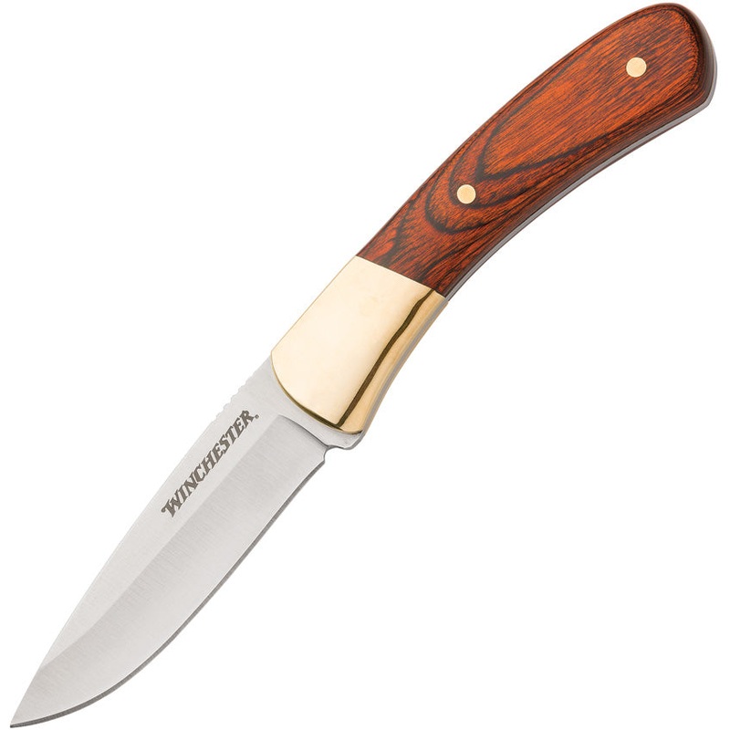 Winchester Brass & Brown Wood Stainless Fixed Blade Knife w/ Sheath 6220015W