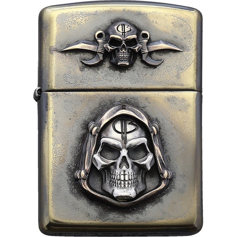 Bastinelli Creations Zippo Skull Design Bronze Armor Finish Lighter 231R