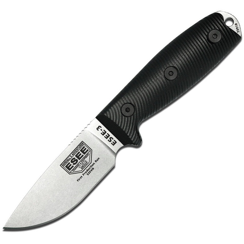 ESEE Model 3 Black 3D G10 S35VN Stainless Fixed Blade Knife w/ Sheath 3PM35V001