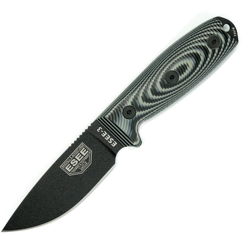 ESEE Model 3 Black & Gray 3D G10 1095HC Fixed Blade Knife w/ Belt Sheath 3PMB002