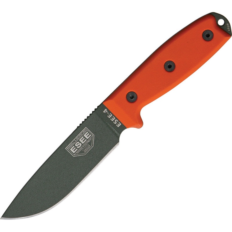 ESEE Model 4 Orange G10 Green 1095HC Steel Fixed Blade Knife w/ Sheath 4PMBOD