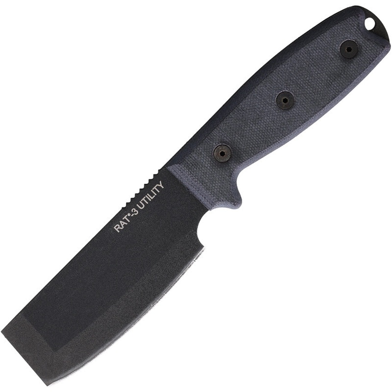 Ontario RAT 3 Utility Black Micarta Carbon Steel Fixed Blade Knife 8662
