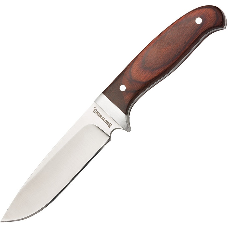 Browning Skinner Brown Wood Stainless Fixed Blade Knife w/ Belt Sheath 0461- On Sale