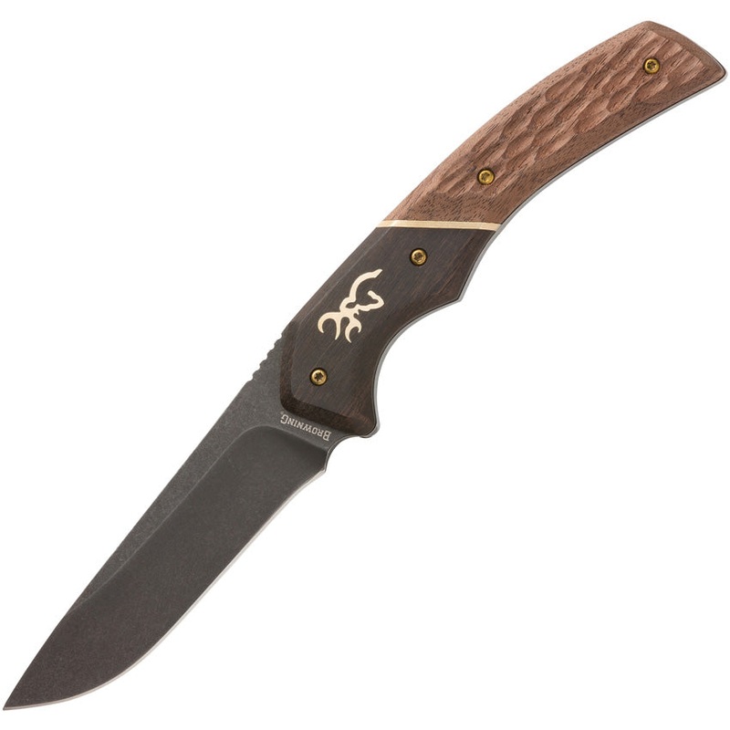 Browning Small Hunter Brown Wood 440C Stainless Drop Pt Fixed Blade Knife 0395B