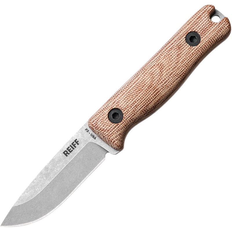 Reiff Knives F3 EDC Natural Micarta MagnaCut Fixed Blade Knife w/ Leather Sheath F3MCNCL