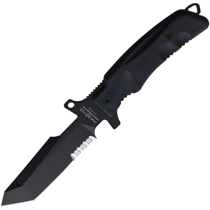 Fox Predator 1 Black Bohler N690 Serrated Fixed Blade Knife w/ Belt Sheath P1B