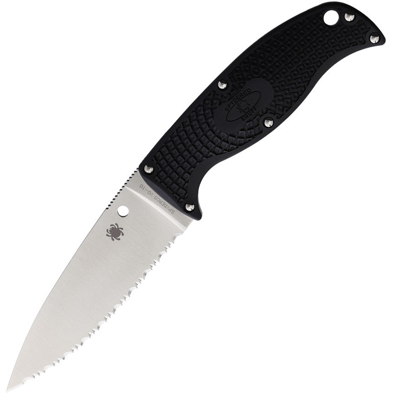 Spyderco Enuff 2 Black FRN VG-10 Leaf Shape Serrated Fixed Blade Knife FB31SBK2