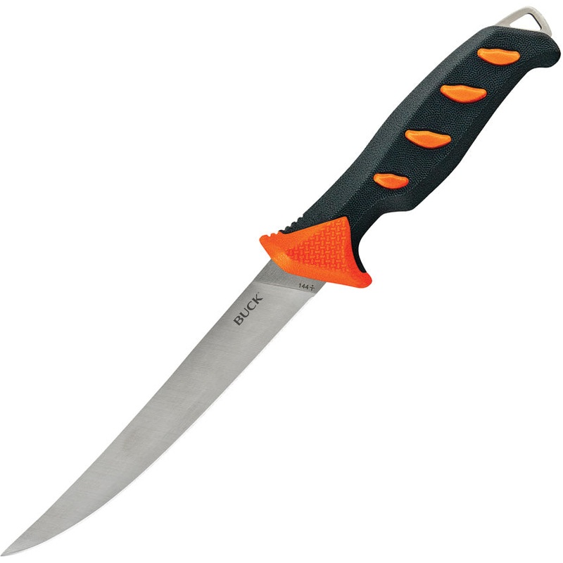 Buck 144 Hookset Fresh Water Fillet Orange & Gray TPE 5Cr15MoV Fixed Blade Knife 144ORS
