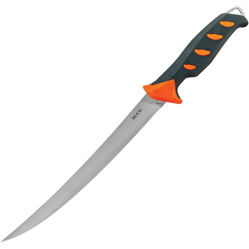 Buck 146 Hookset Fresh Water Fillet Orange & Gray TPE 5Cr15MoV Fixed Blade Knife 146ORS