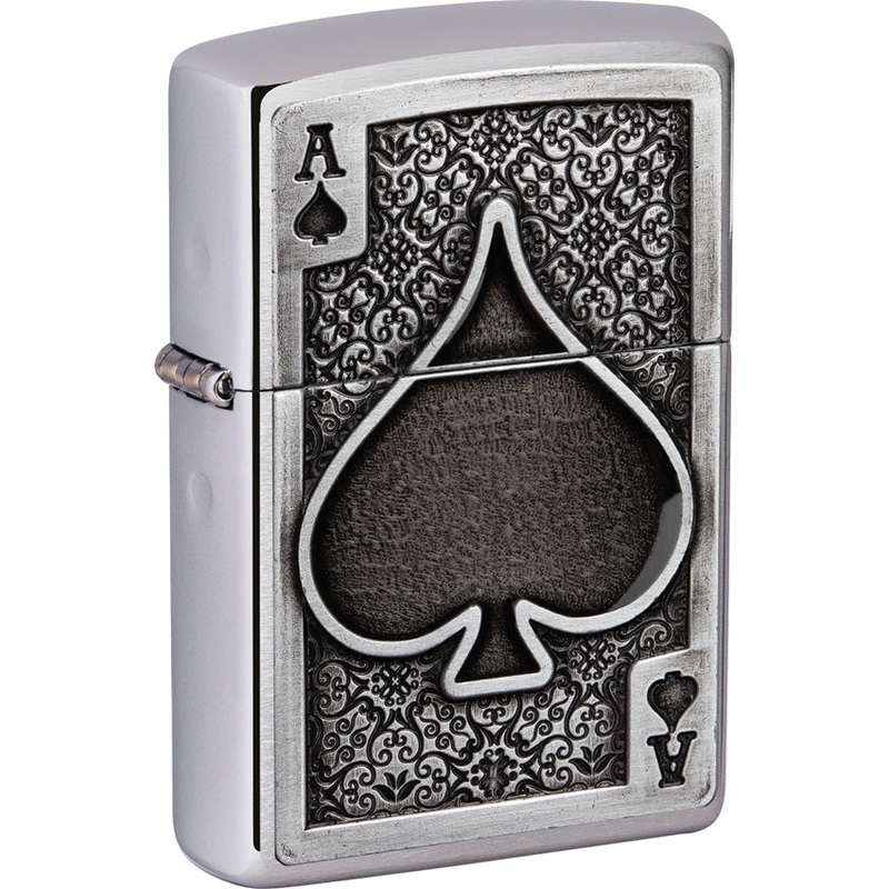 Zippo Ace of Spades Emblem Brushed Chrome Windproof Lighter 70764