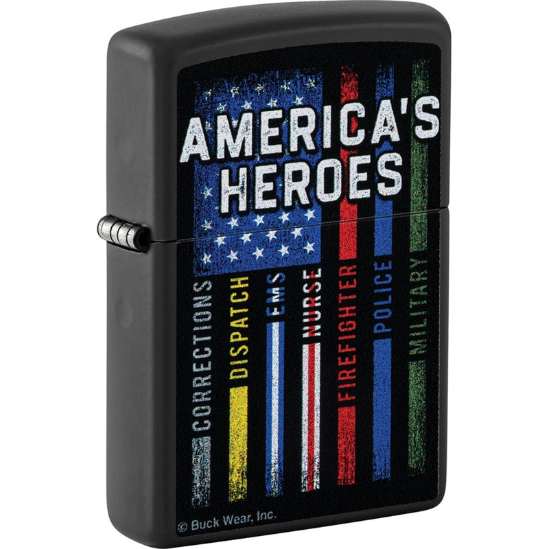 Zippo BuckMark Americas Heroes Design Black Matte Waterproof Lighter 53484