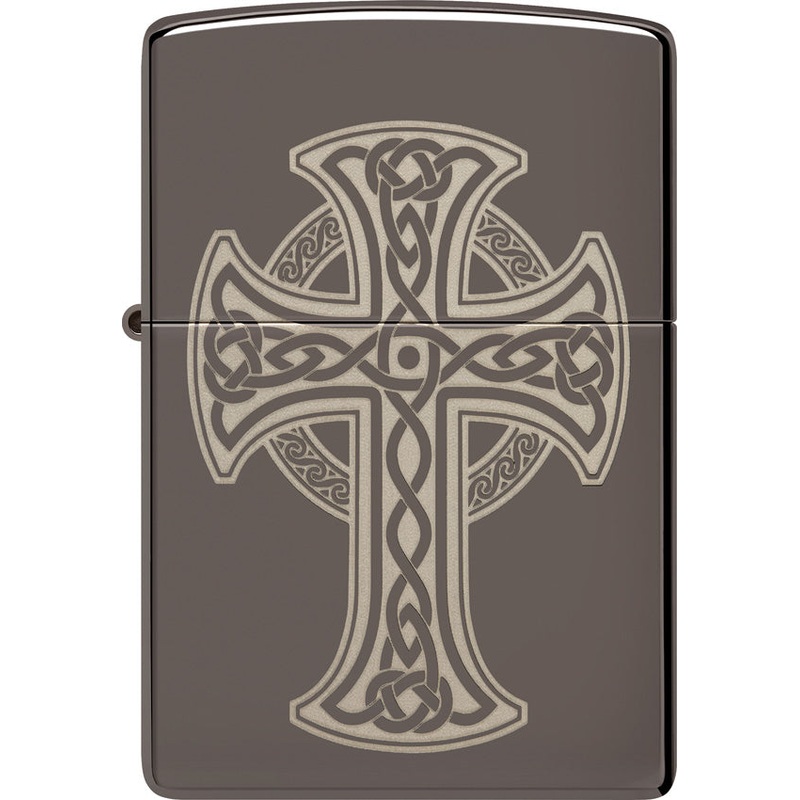 Zippo Celtic Cross Design Grey Chrome Waterproof Lighter 74056