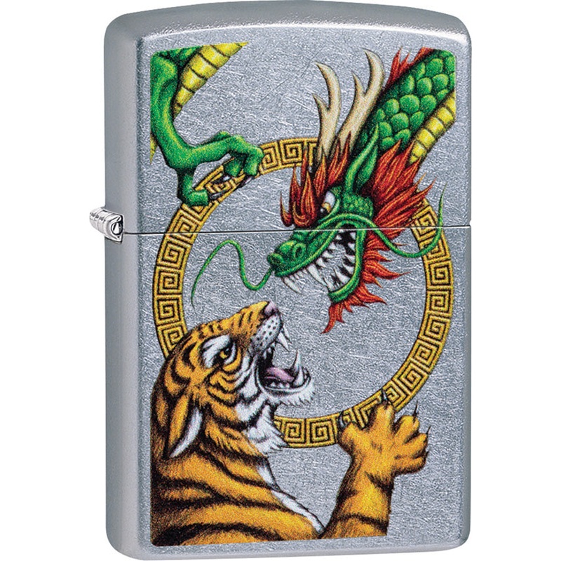 Zippo Chinese Dragon Design Street Chrome Waterproof Lighter 08712