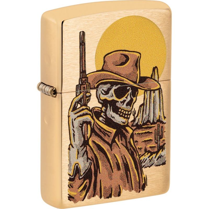 Zippo Cowboy Skull Design Brushed Brass Windproof Lighter 73669