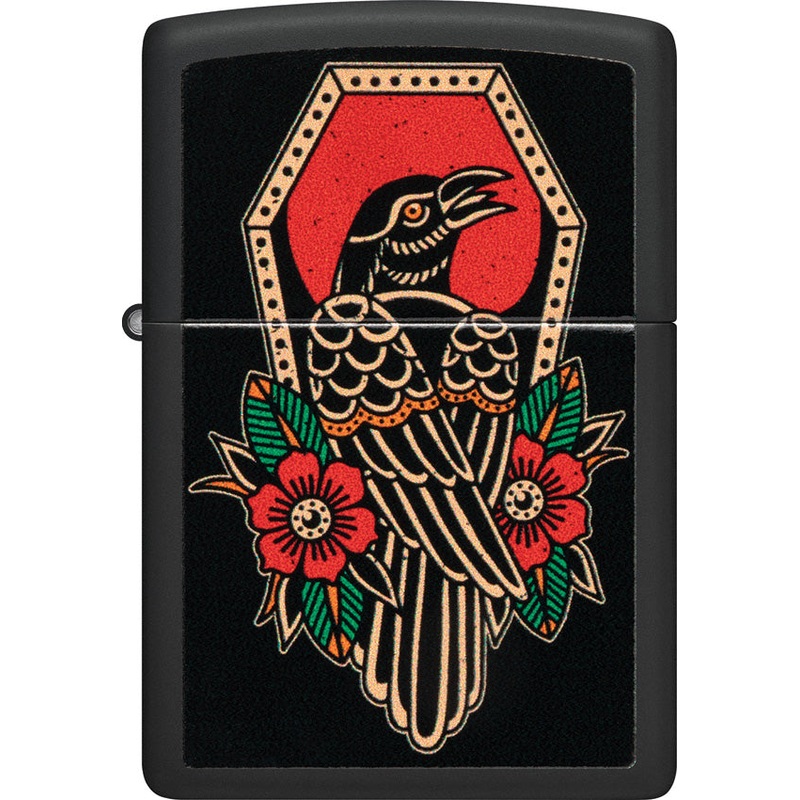 Zippo Crow Tattoo Design Black Matte Windproof Lighter 74053
