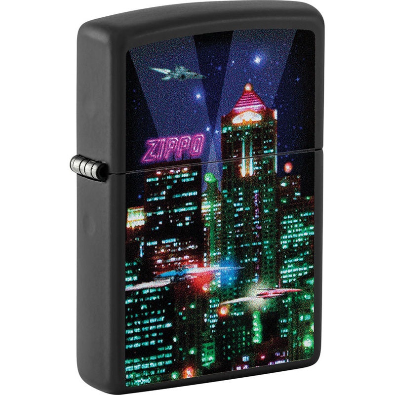 Zippo Cyber City Design Black Matte Windproof Lighter 73663