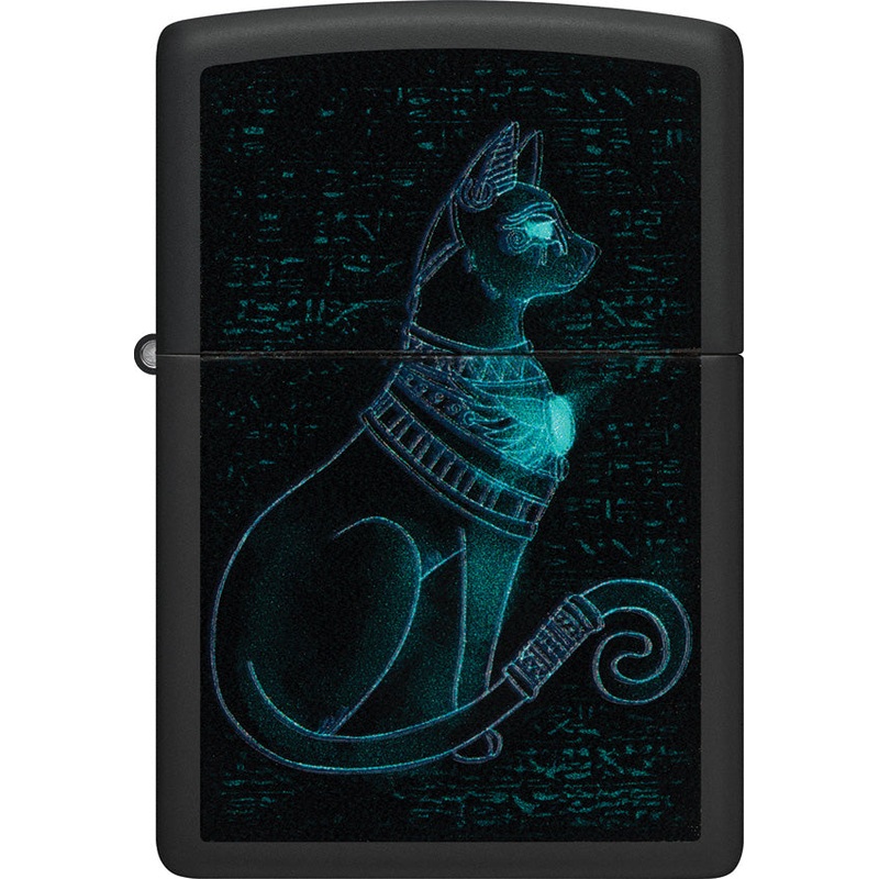 Zippo Spiritual Cat Design Blue Black Matte Water Resistant UV Lighter 73863