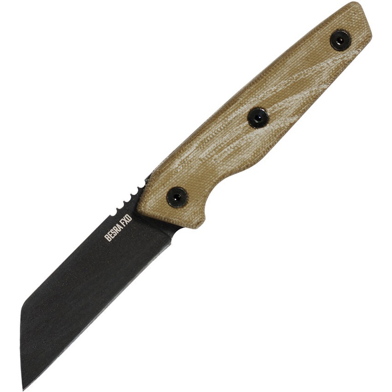 Ontario Besra Tan Micarta 1075HC Steel Fixed Blade Knife w/ Belt Sheath 9002
