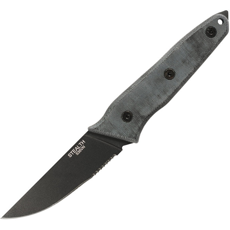 Ontario Stealth Black Micarta Serrated S35VN Fixed Blade Knife w/ Sheath 8198