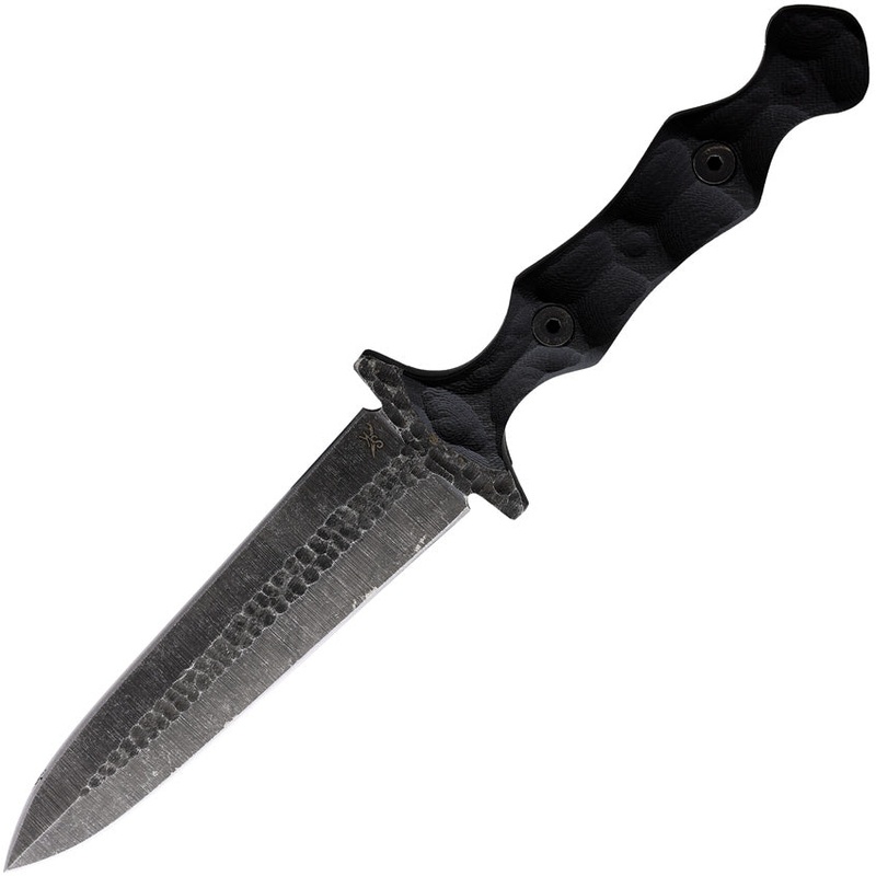 Stroup Knives Dagger Black Sculpted G10 Handle 1095HC Fixed Blade Knife DAGBG10S