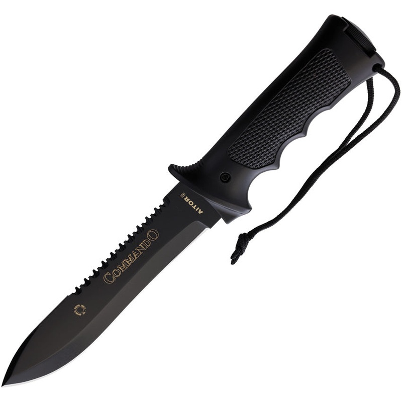 Aitor Commando Black Aluminum Handle Black Sawback Stainless Fixed Blade Knife 16121  -On Sale