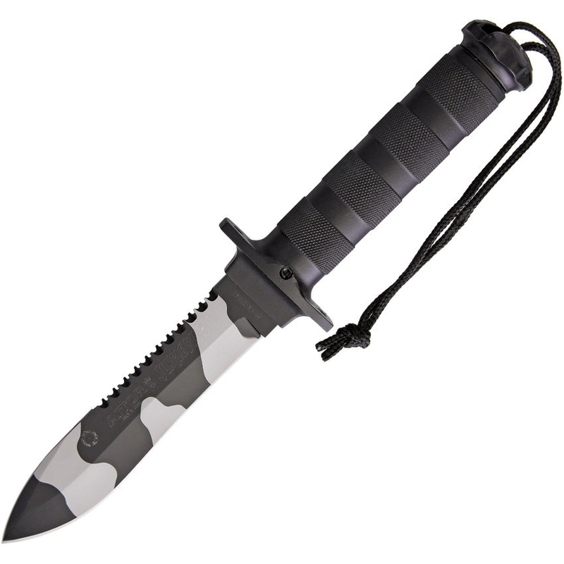 Aitor Jungle King II Black Camo Knurled Handle Black/White Stainless Fixed Blade Knife 16071