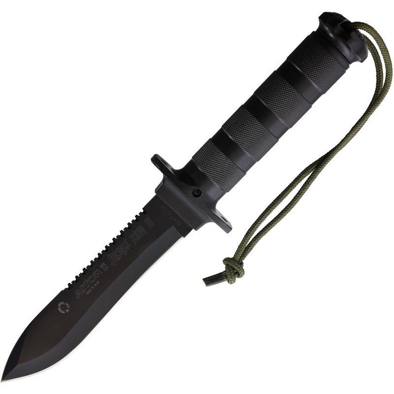 Aitor Jungle King II Black Knurled Stainless Handle Black Sawback Fixed Blade Knife 16013V
