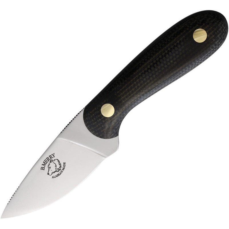 B Merry Hunter Black Micarta AUS-8 Stainless Fixed Blade Knife w/ Sheath RH1BM   - On Sale