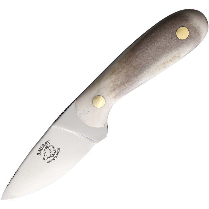 B Merry Hunter Caribou Antler AUS-8 Stainless Fixed Blade Knife w/ Sheath RH1CA   - On Sale