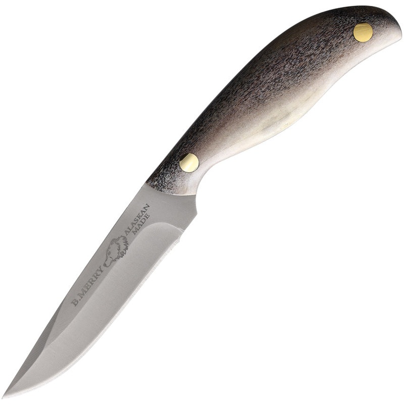 B Merry Skinner Caribou Antler Stainless Fixed Blade Knife w/ Belt Sheath RSKCA   - On Sale