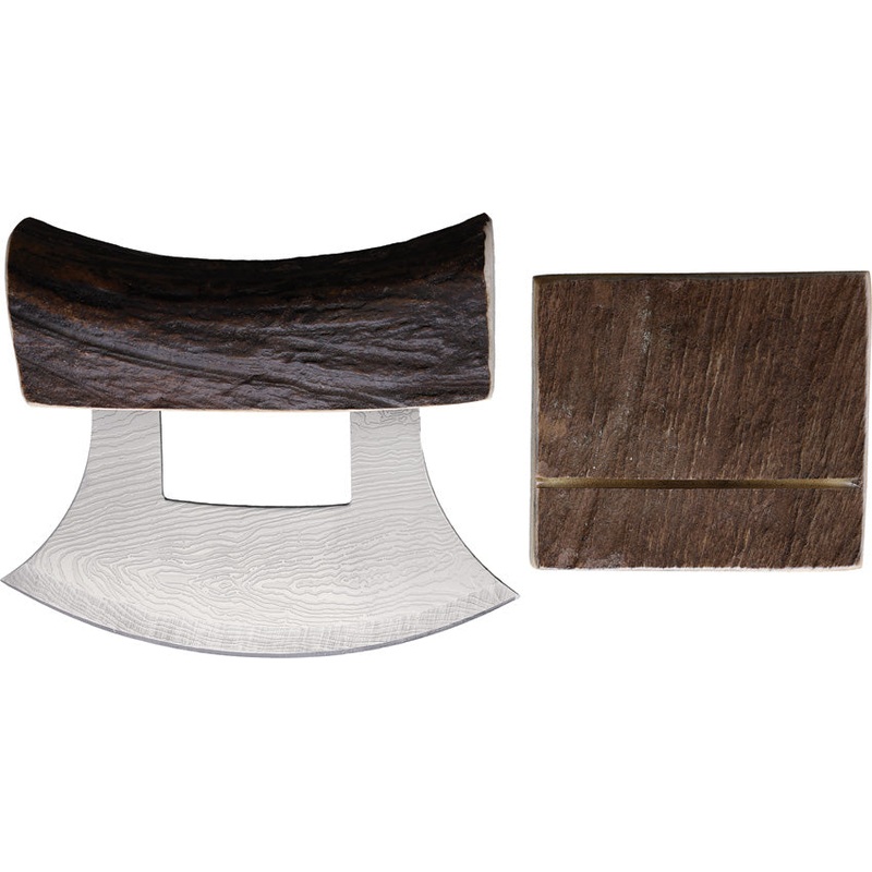 B Merry Ulu Brown Moose Antler Damascus Fixed Blade Knife w/ Stand RUFSMAN3